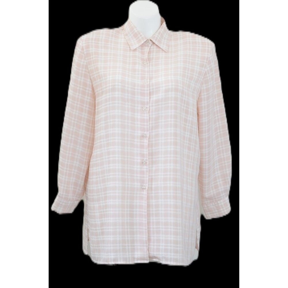 Y2K Knights LTD Plus Size 18 Pink Plaid Button Down Shirt Blouse Made in USA